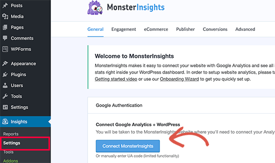 Connect Google Analytics using MonsterInsights