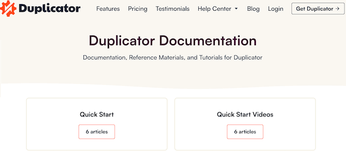 Duplicator's online documentation 