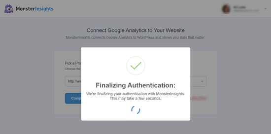 Connecting MonsterInsights to Google Analytics - authentication process