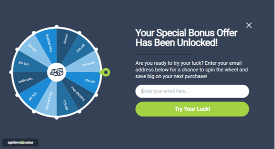 A coupon wheel template in OptinMonster