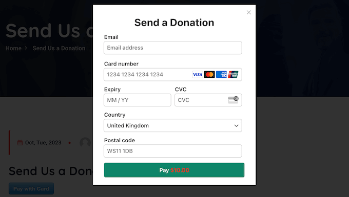Showing a payment form in a popup overlay