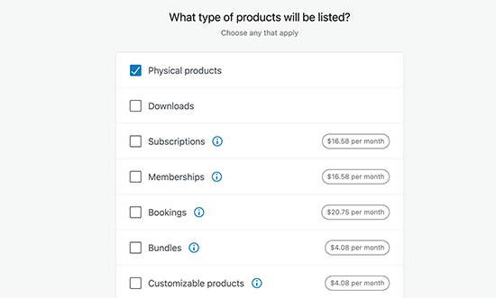 Choose product types