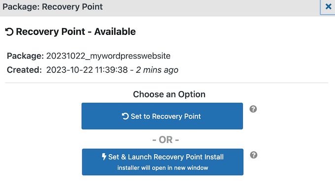 Setting recovery points in WordPress