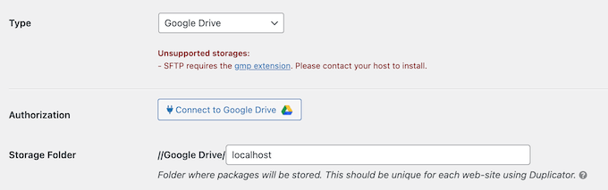 Choosing a storage locations for a WordPress backup